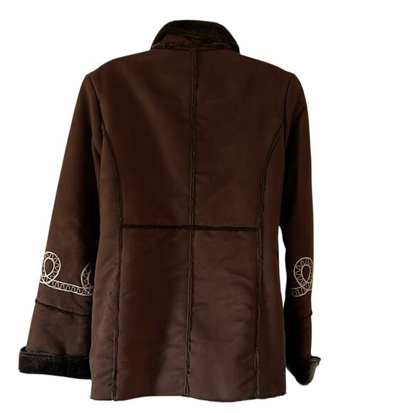 Appraisal Brown Faux Suede Faux Fur Jacket Fall Winter Coat Embroidered Cozy - Picture 3 of 11